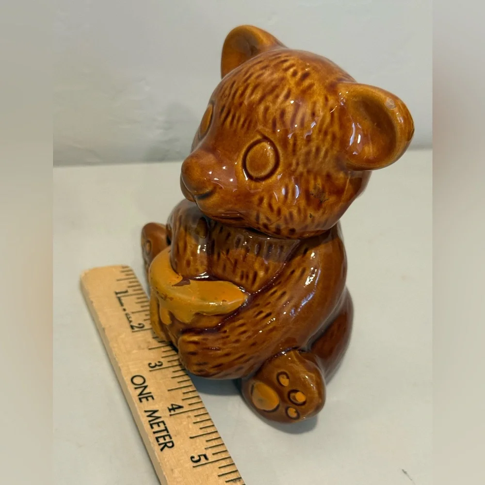 Vintage Brown Ceramic Bear‎ Honey Holder Homey Pot Marked Made in Taiwan B